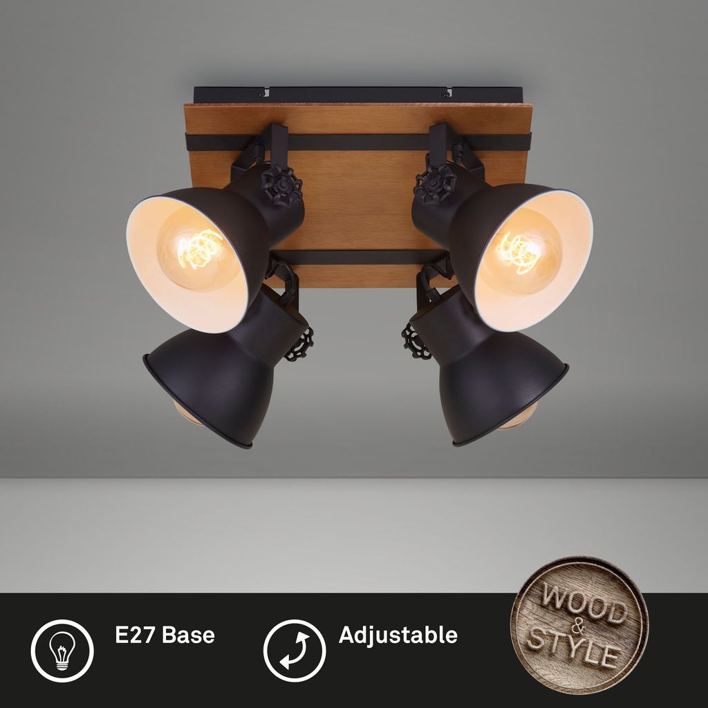 Briloner Tempa Deckenstrahler, schwenkbar, Holz, 4-flammig, Schwarz