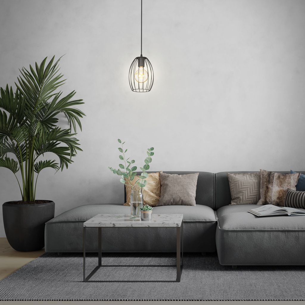 Pendelleuchte Hängelampe Drahtschirm Vintage 1xE27 60W Metall-Holz Briloner 5