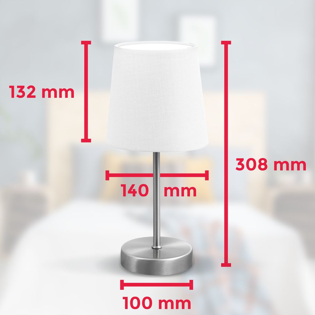Nachttischlampe - mit Schalter, Stoff, max. 25W, E14 Fassung, weiß