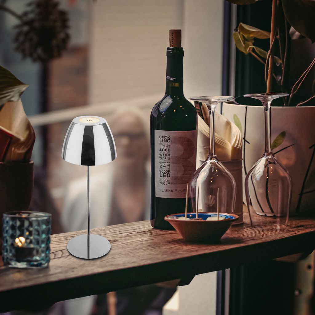 Briloner Serina LED Tischlampe kabellos IP44. Dimmbar. Touch. Kabellos. Spritzwasserschutz. Chrom. Ø13.5 x 36 cm 7