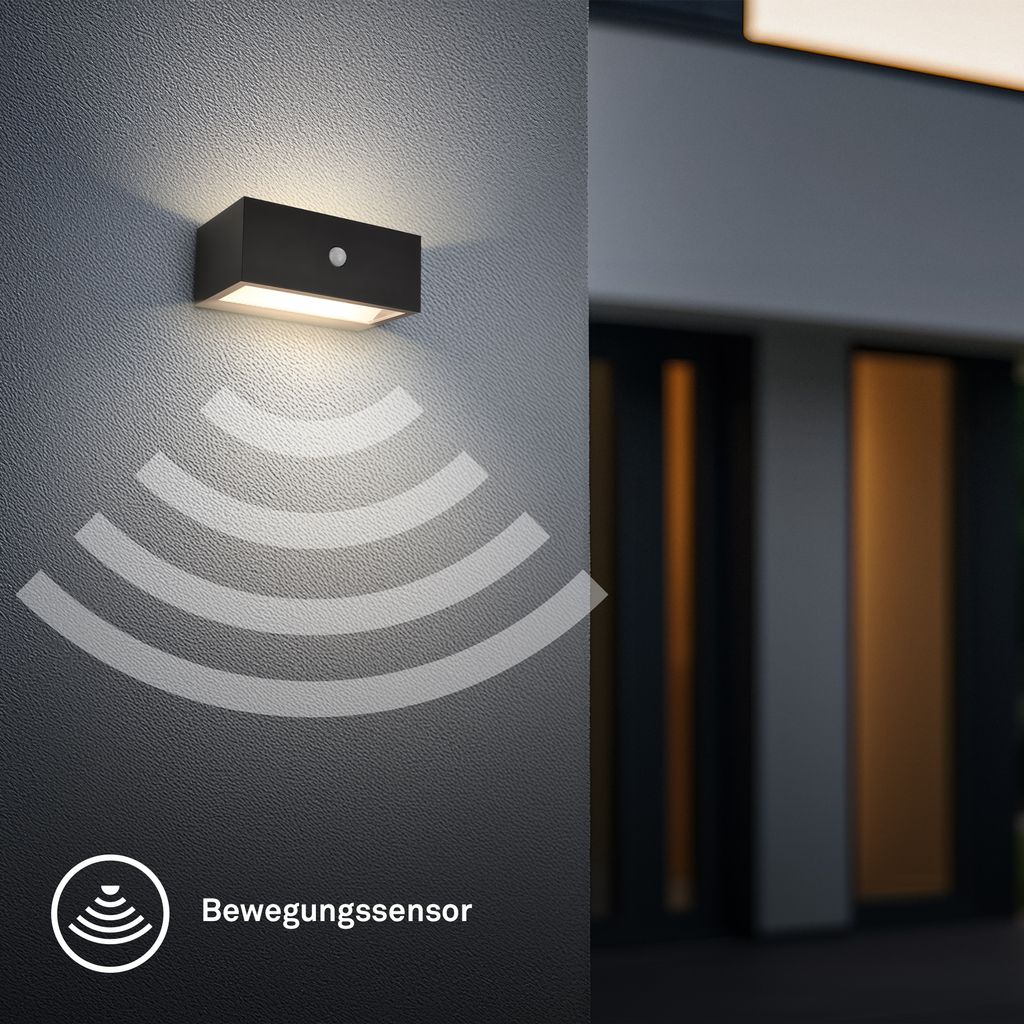 Dogu Outdoor Wall Light - 6.5W, 700lm, LED, Battery, Motion Detector, Black