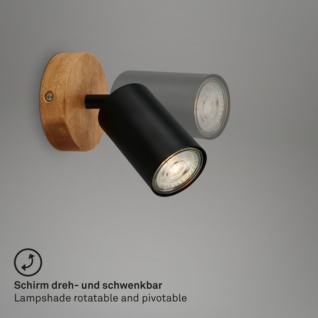 Retro GU10 Ceiling Spot Ø90mm, Metal & Wood Canopy, Matt Black
