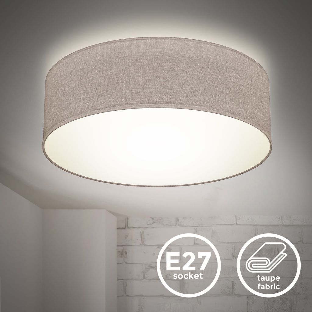 B.K.Licht Ceiling Lamp Shade, Ø11,8in, Grey Brown-Fabric, E27 Socket, Bulb not Included, Flush Mount Ceiling Fitting, Modern Light Fitting for Bedroom, Living Room, Dining Area IP20