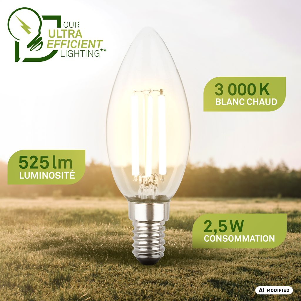 6er Set Bulb A LED Leuchtmittel EEK A - 2,5W, 525lm, E14 Fassung, Warmweiß