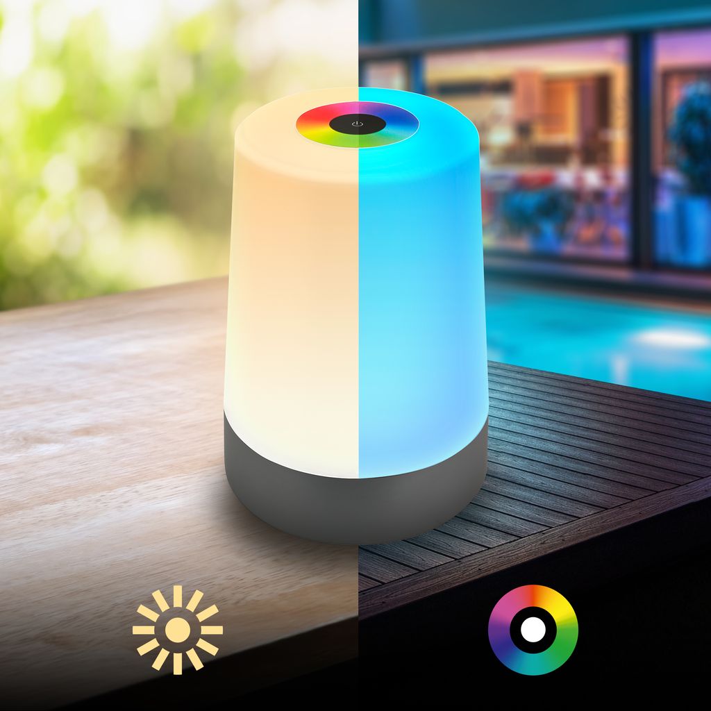 LED Tischlampe Akku LED Tischleuchte Dimmbar Kabellos Touch Terrasse RGB+W 8