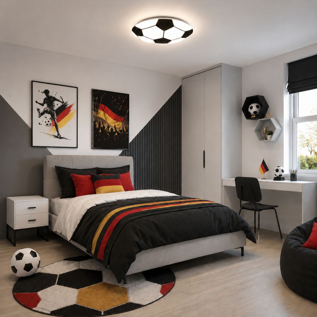 Soccer LED ceiling light, football motif, 4000K, black and white colour