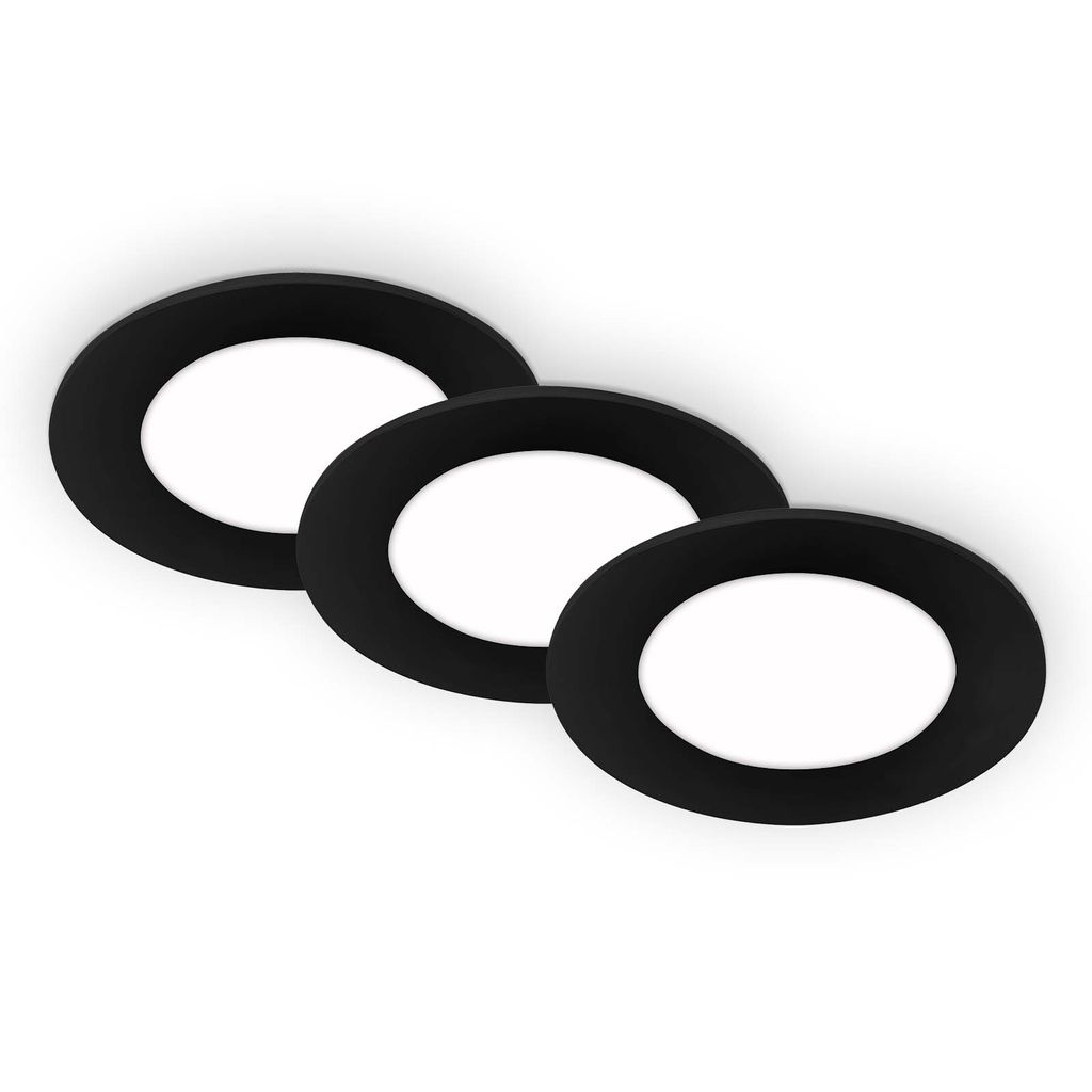 LED Einbauleuchten 3er Set ultraflach 3W IP23 schwarz Ø8.6cm Kunststoff Briloner 1