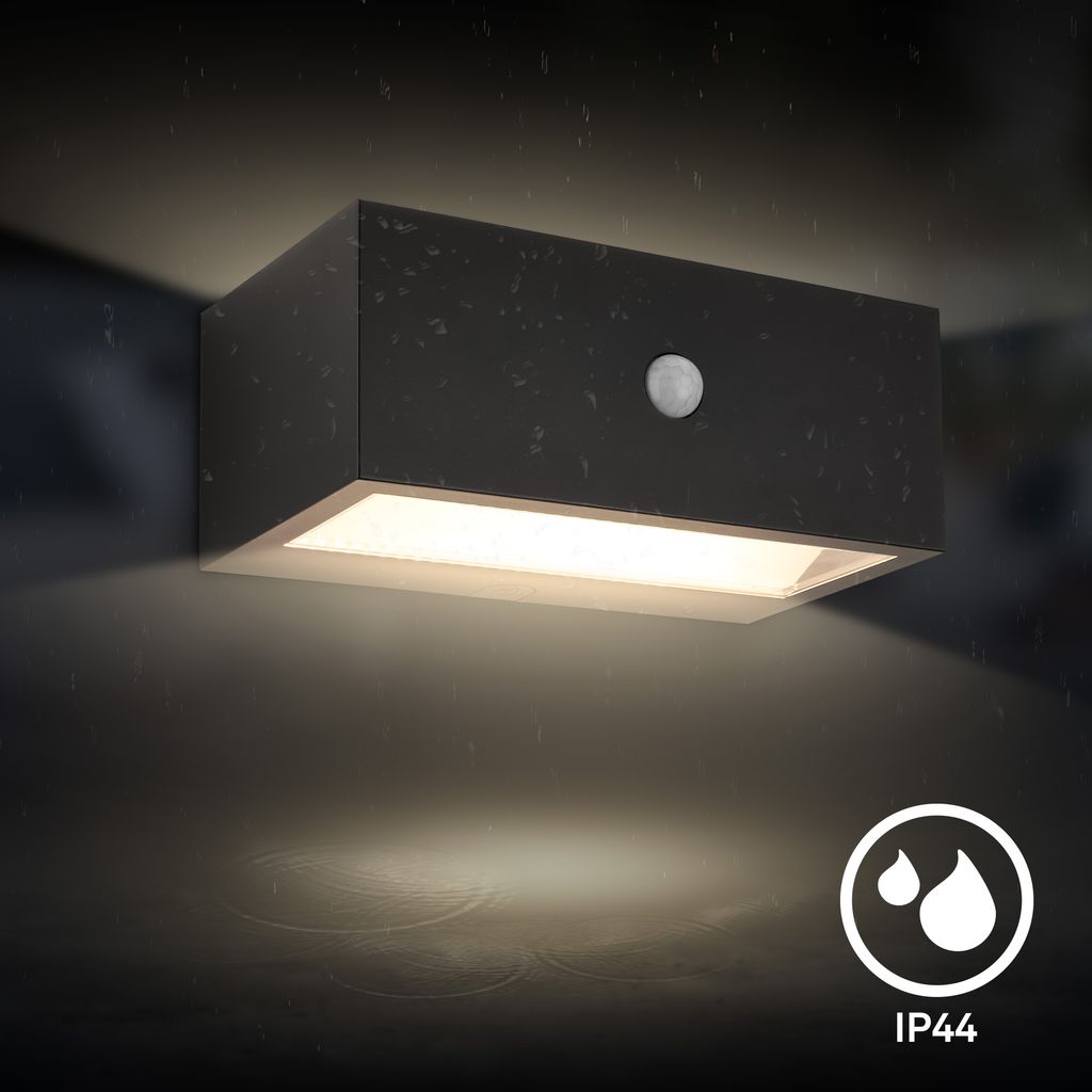 Dogu Outdoor Wall Light - 6.5W, 700lm, LED, Battery, Motion Detector, Black