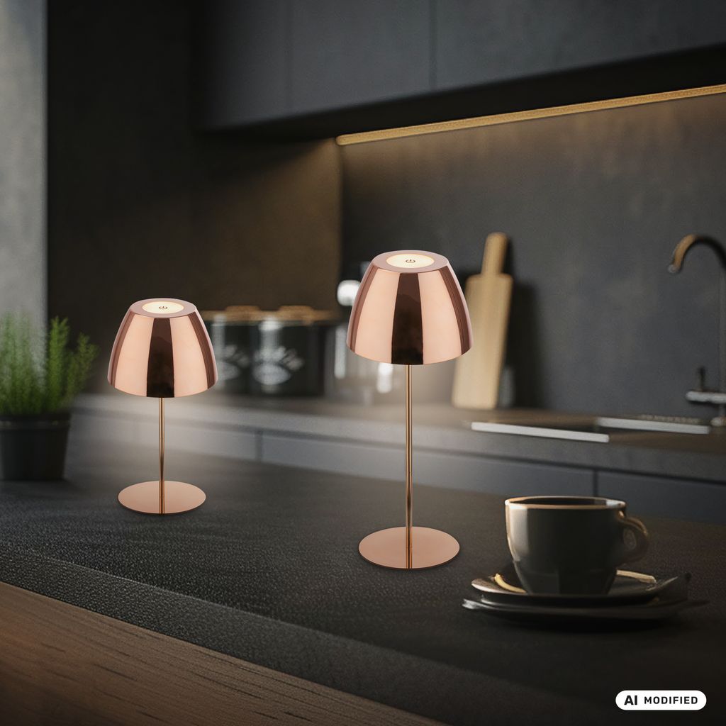 Serina Tischlampe 2er Set - 2,5W, 200lm, Kabellos, LED, Touch, Dimmbar, Kupferfarbe