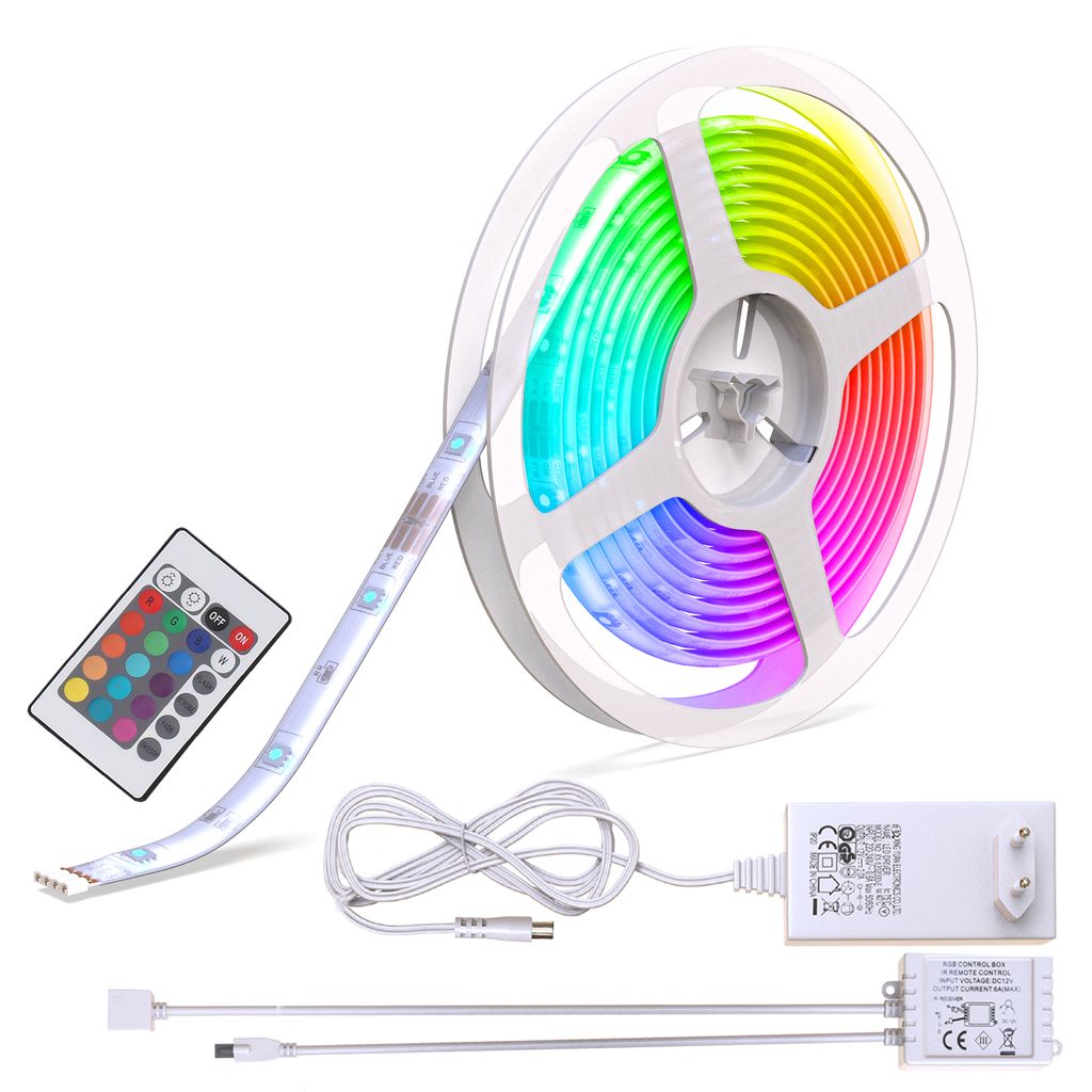 LED Streifen 5 m - dimmbar, Fernbedienung, Farbwechsel, Silikonmantel, kürzbar, RGB