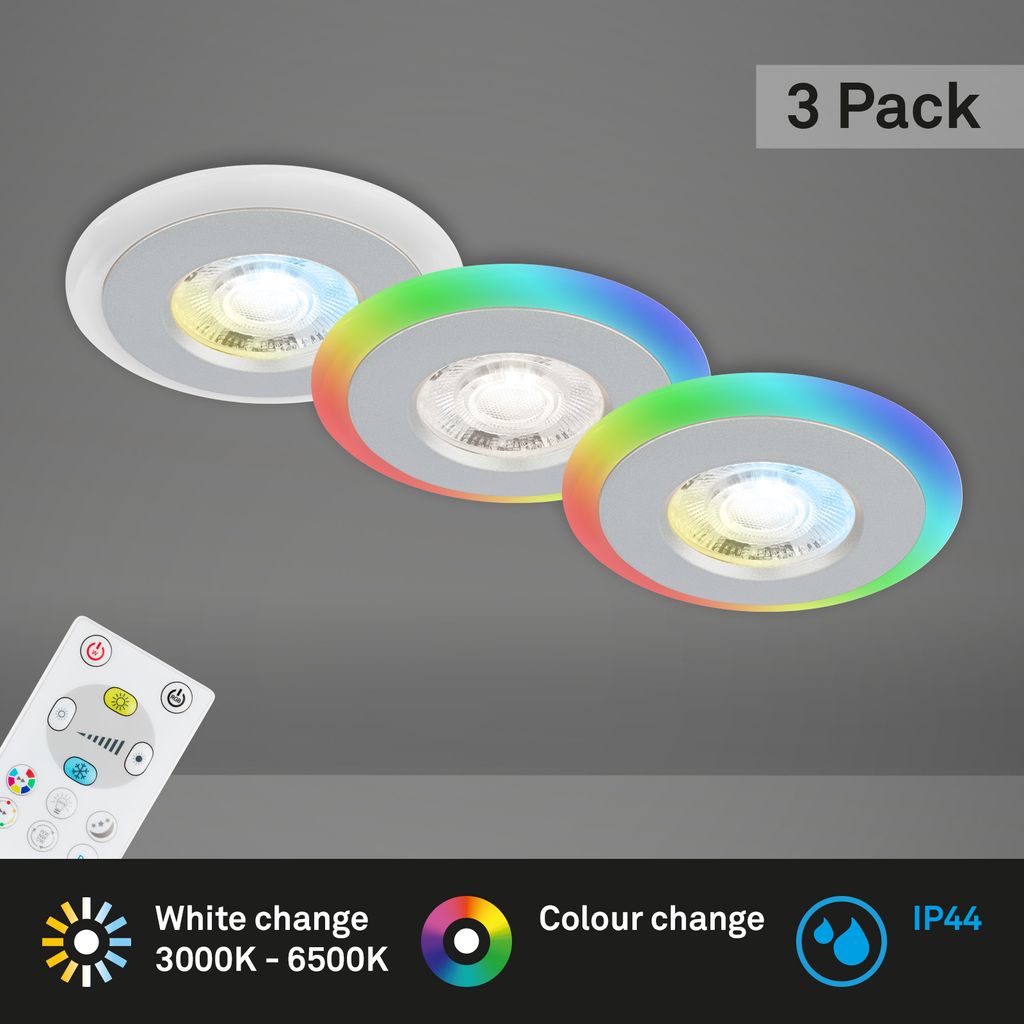LED Einbauleuchten CCT RGB-Lichtring Fernbedienung dimmbar IP44 chrom Briloner 2