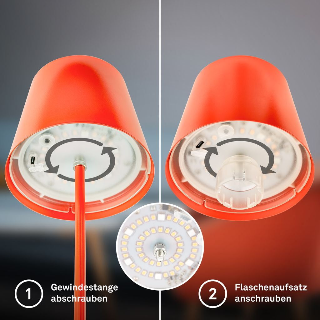 Calida Tischlampe - 2,5W, 200lm, Akku, LED, Dimmbar, RGBW, Flaschenaufsatz, Orange