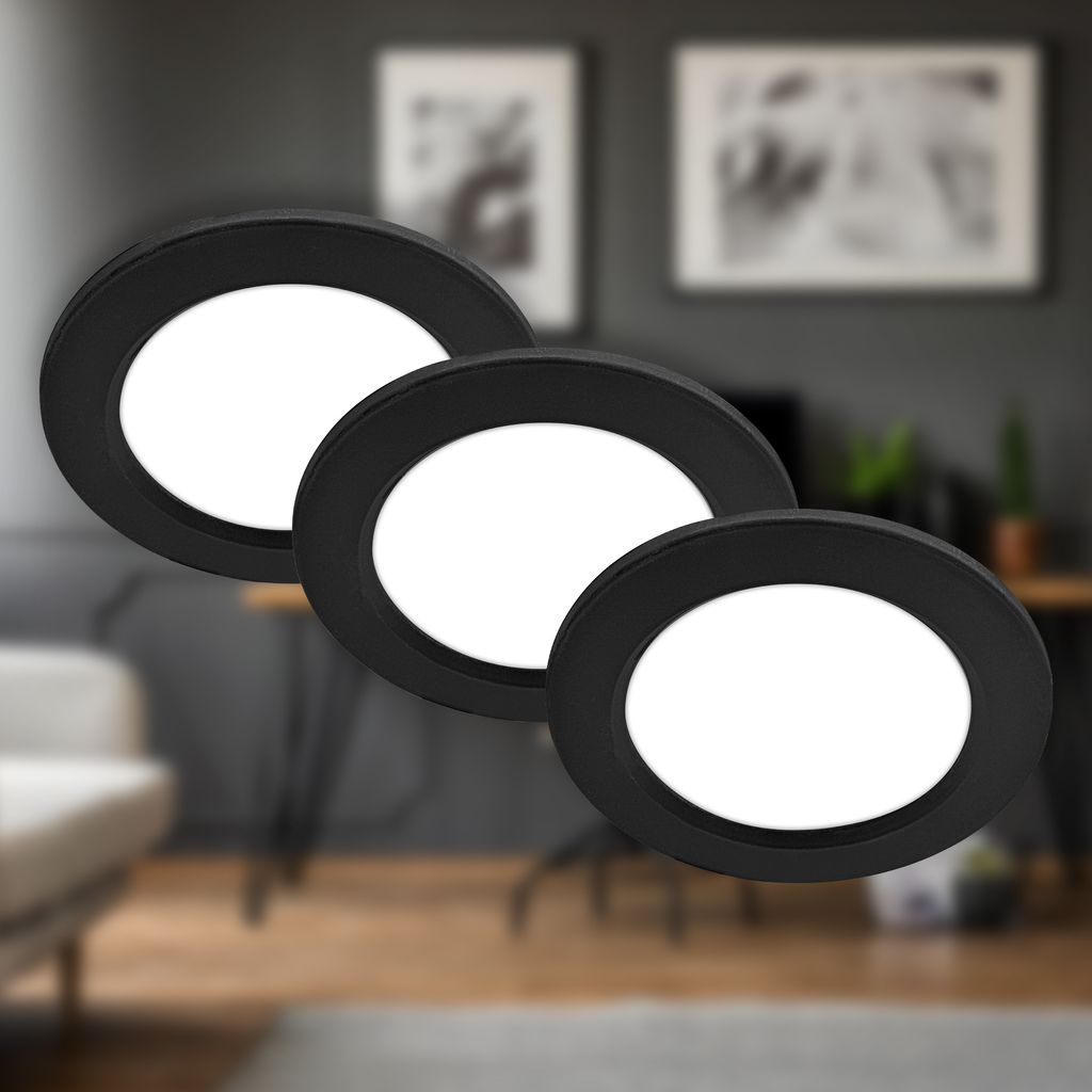Jeft Einbauspots 110mm 3er Set - 230V, 6W, 660lm, LED, Neutralweiß, Schwarz