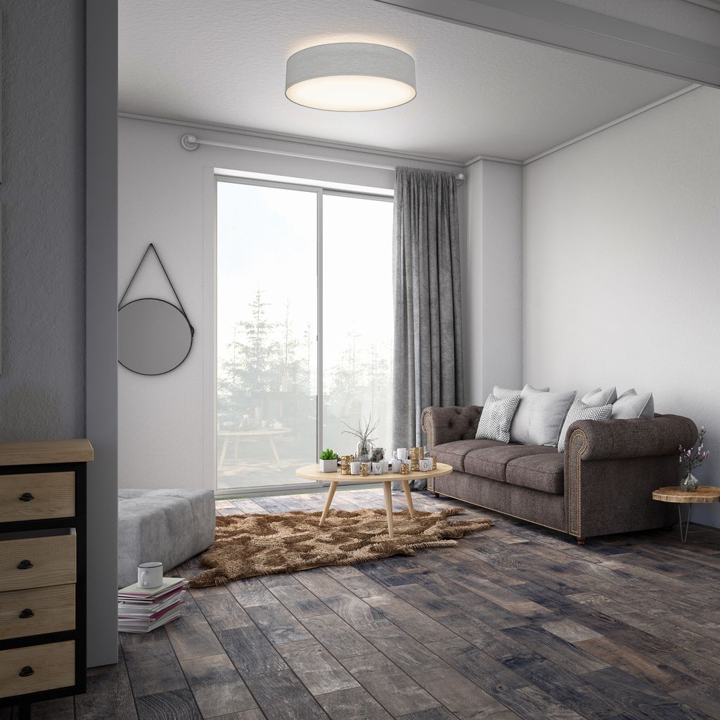 B.K.Licht Ceiling Lamp Shade, Ø38cm/15in, Grey-Brown Fabric, 2xE27 sockets, Bulbs not Included, Flush Mount Ceiling Fitting, Modern Light Fitting for Bedroom, Living Room, Dining Area, IP20