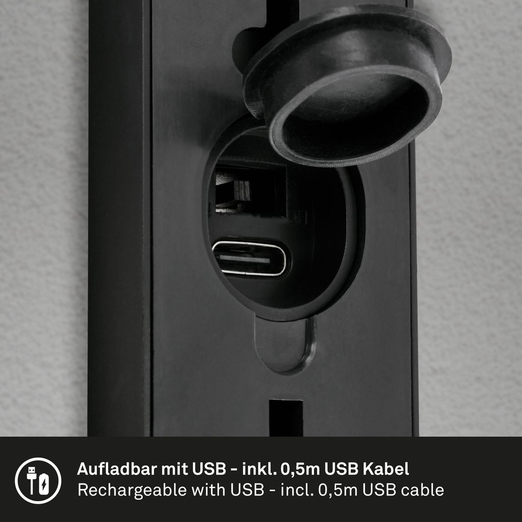 Lima LED Wandleuchte Aussen, Akku, Touchdimmer 3 stufig, Timer, Schwarz