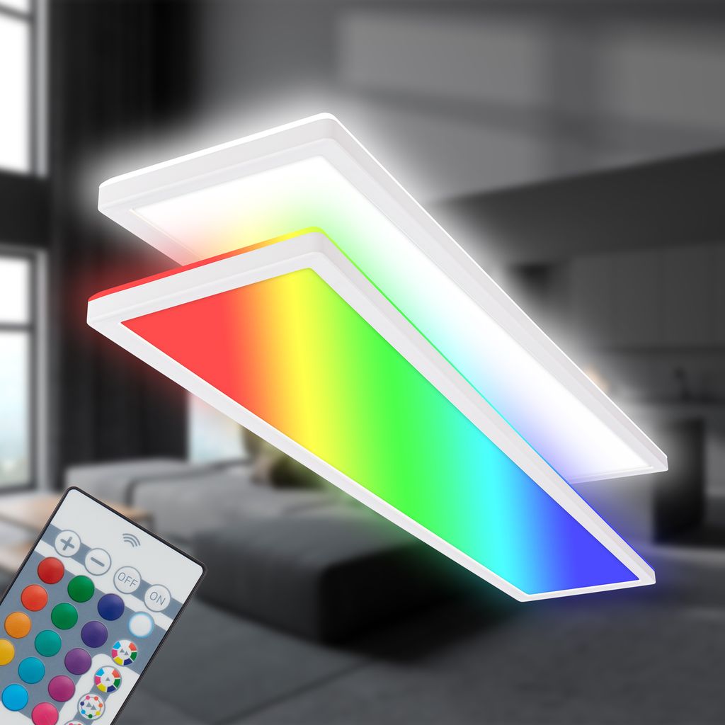 Briloner Tava LED Deckenlampe, Fernbedienung, RGB, Flach, Dimmbar, Weiß