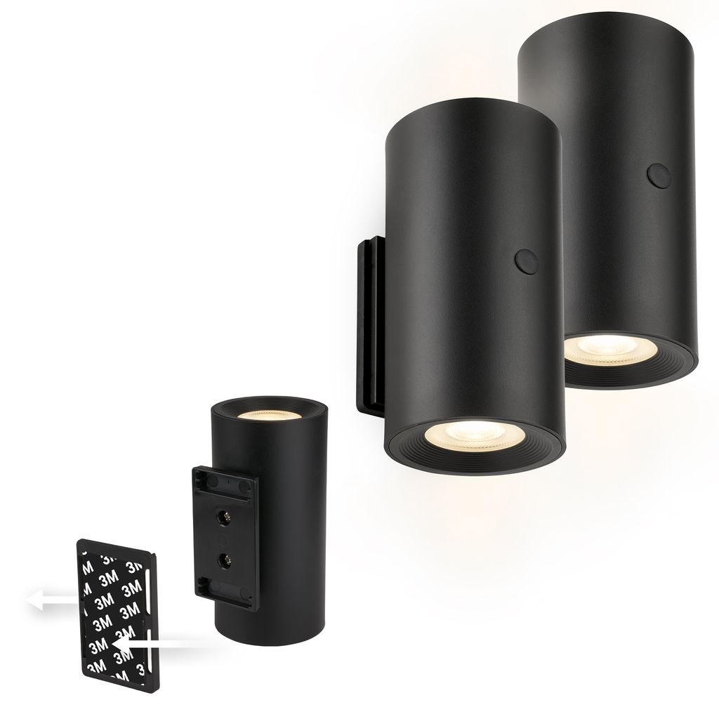 Isy Wandlampe - 2W, 140lm, Akku, LED, Touch, Dimmbar, 2er Set, Schwarz