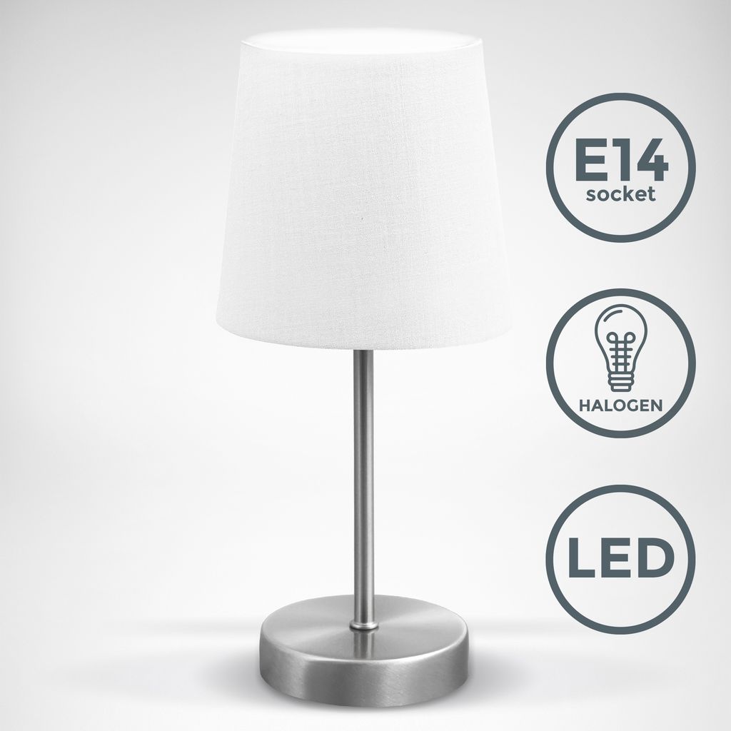 Nachttischlampe - mit Schalter, Stoff, max. 25W, E14 Fassung, weiß