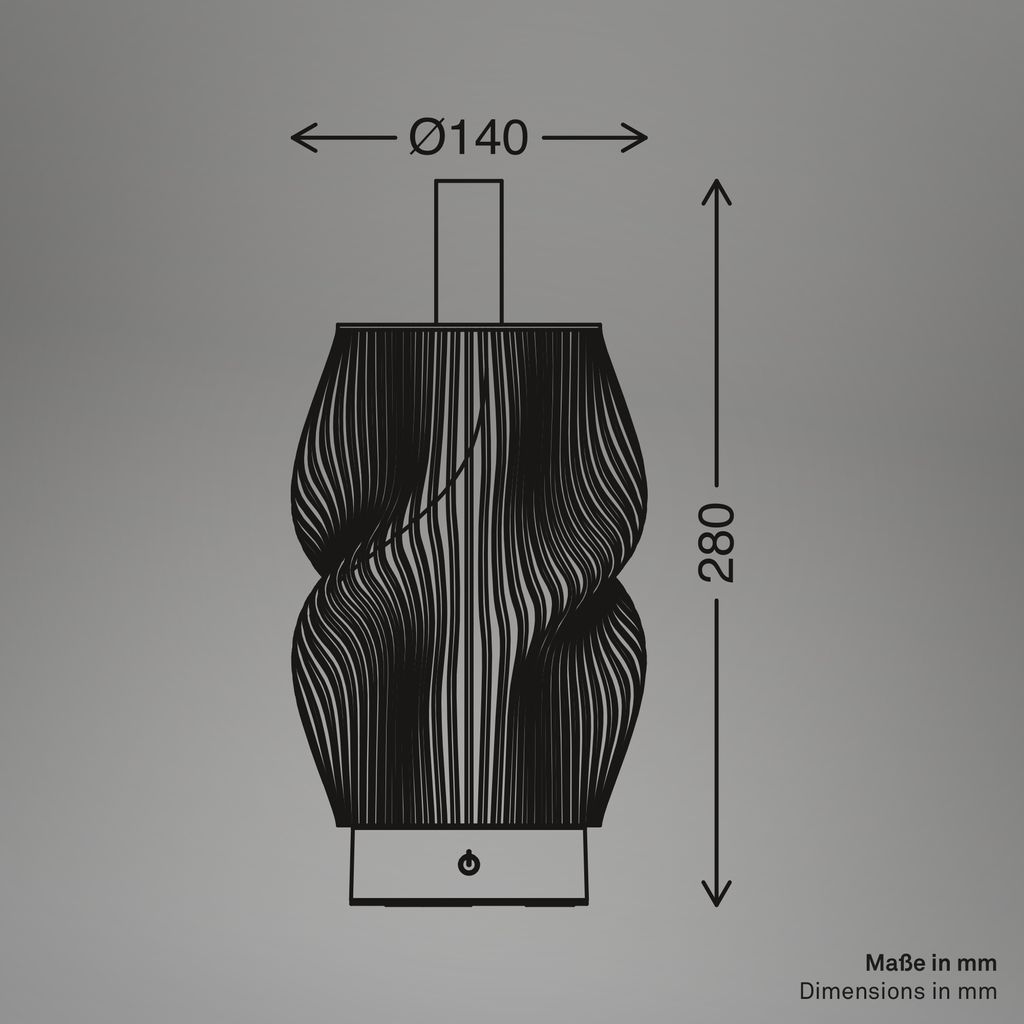 Tubi Tischleuchte - 2W, 150lm, Akku, LED, Touch, Dimmbar, 3D-Druck, Schwarz