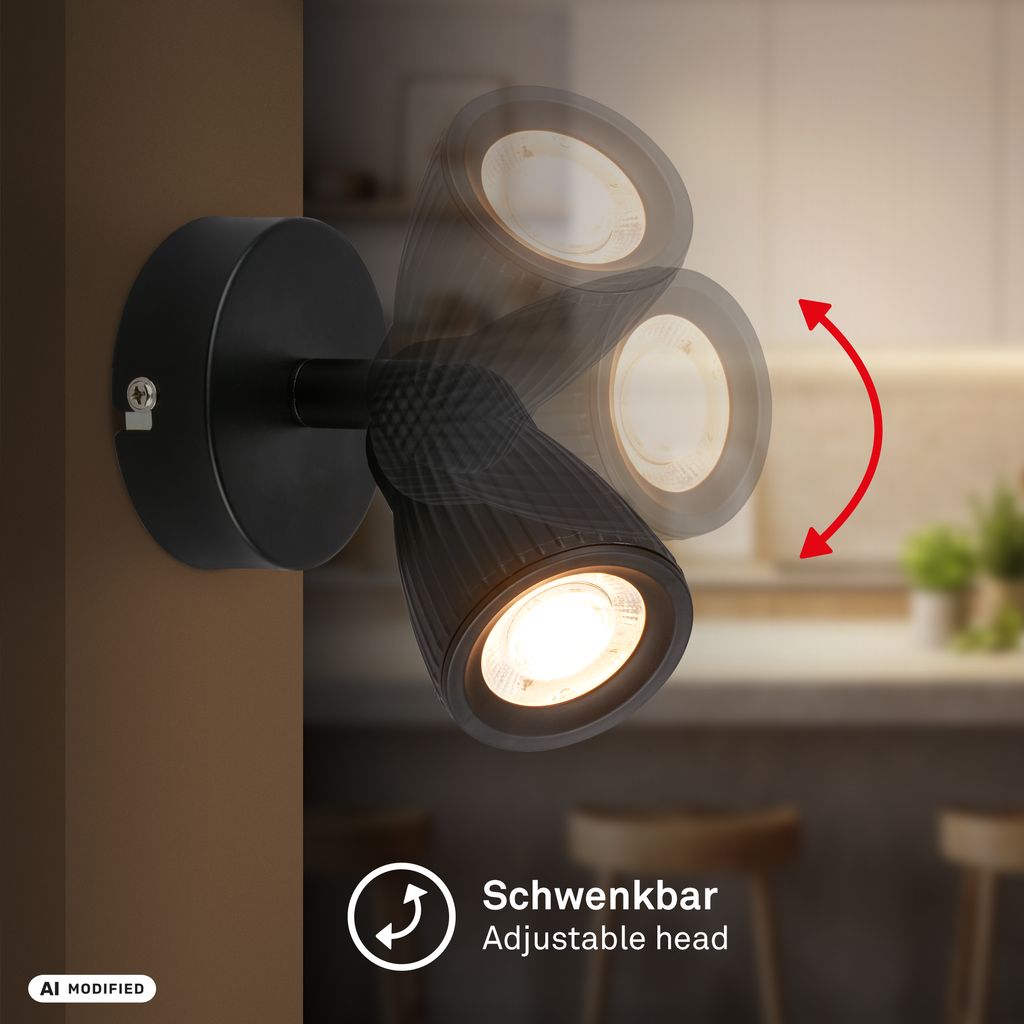 Riff Wandlampe Ø8 cm - 3,5W, 400lm, LED, Schwenkbar, Warmweiß, Schwarz