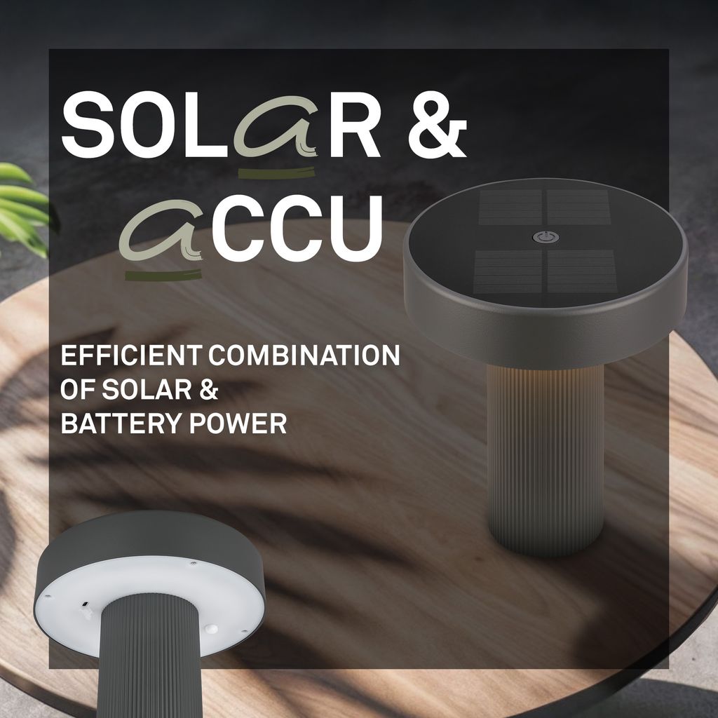 Poga Tischlampe - 1W, 150lm, Kabellos, LED, Dimmbar, Solar, Anthrazit