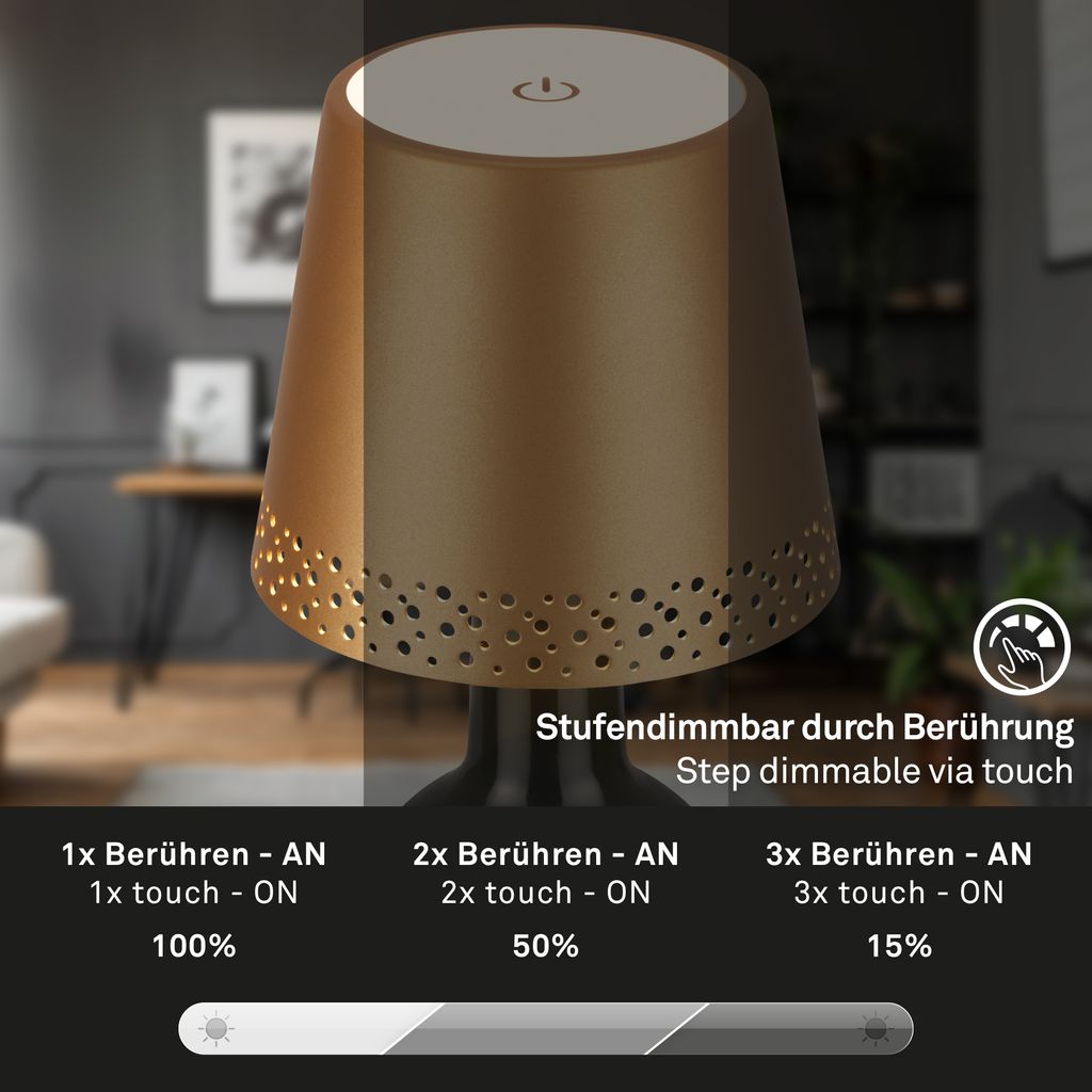 LED Akku-Flaschenlicht. gold-matt.1xLED-Modul/2.6W 4