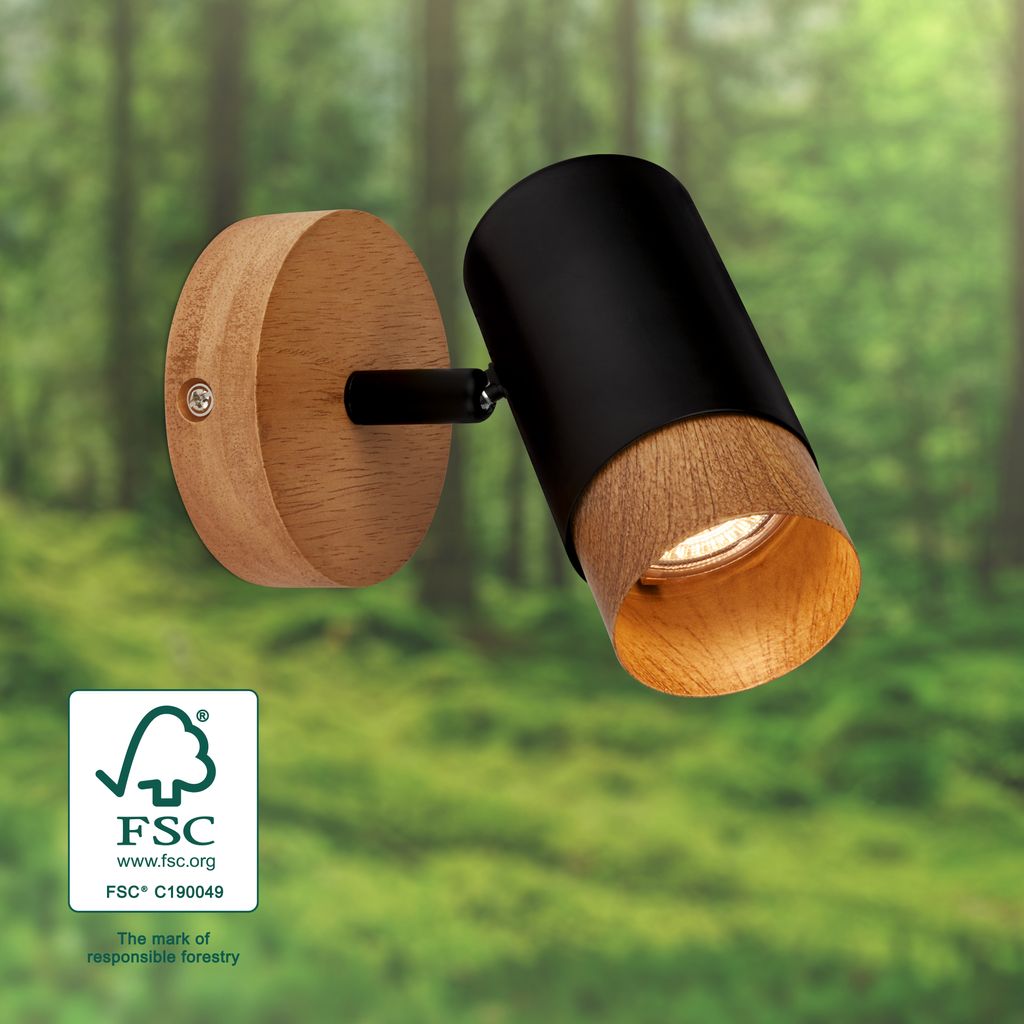 Spotlight. black. with wood. excl. 1xGU10/max.9W 7
