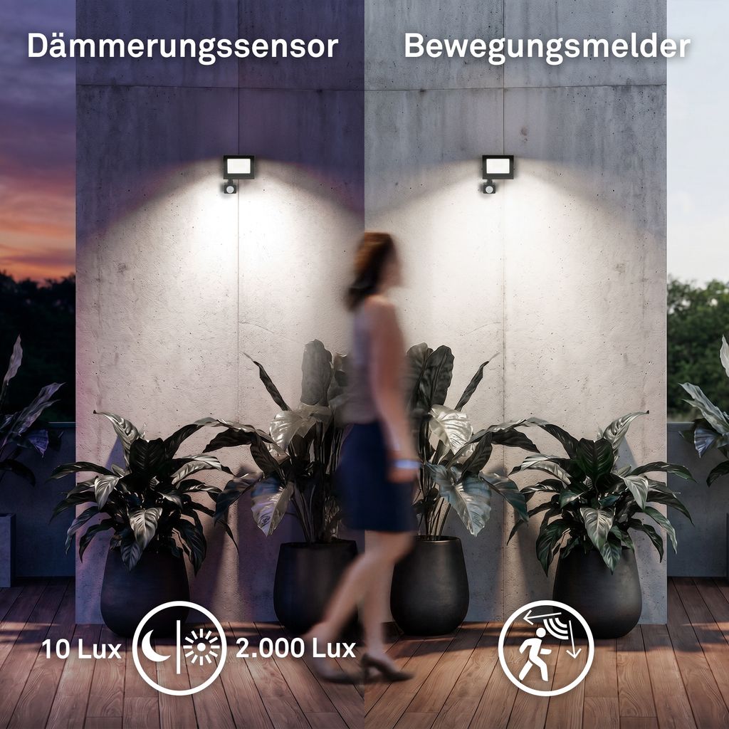 Varo Outdoor Floodlight - 20W, 1800lm, With Motion sensor, LED, Neutral White, IP65, Black