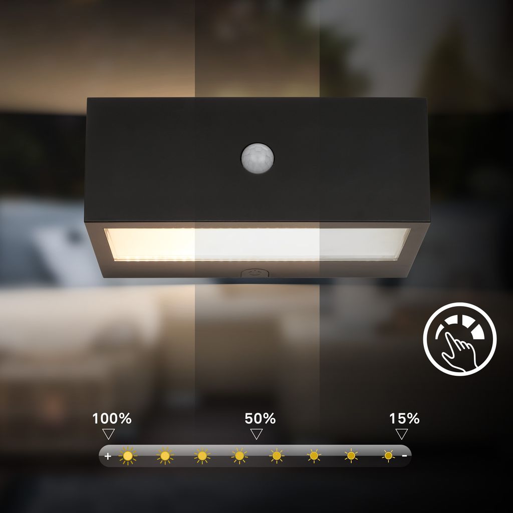 Dogu Outdoor Wall Light - 6.5W, 700lm, LED, Battery, Motion Detector, Black