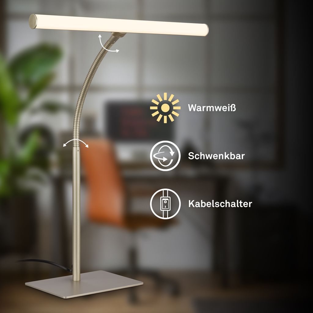 Lectra Schreibtischlampe - 7W, 800lm, mit Schalter, LED, Warmweiß, Satin-Metallic