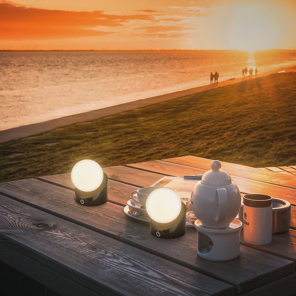 Sora Mini LED Tischlampe kabellos IP54, Dimmbar, Touch, 2er Set, Schwarz