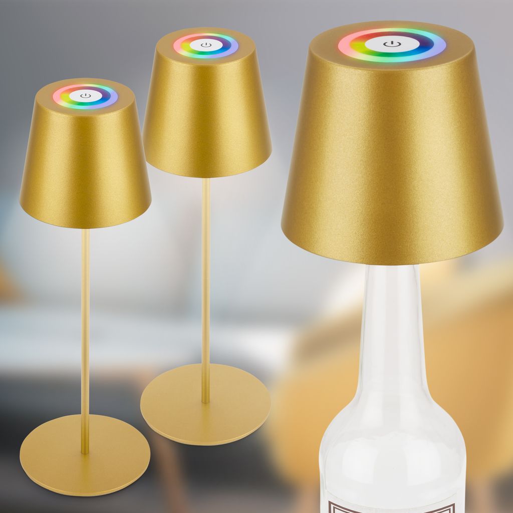 Briloner Calida 3 in 1 RGBW LED Tischlampe kabellos IP44, Dimmbar, Touch, Gold
