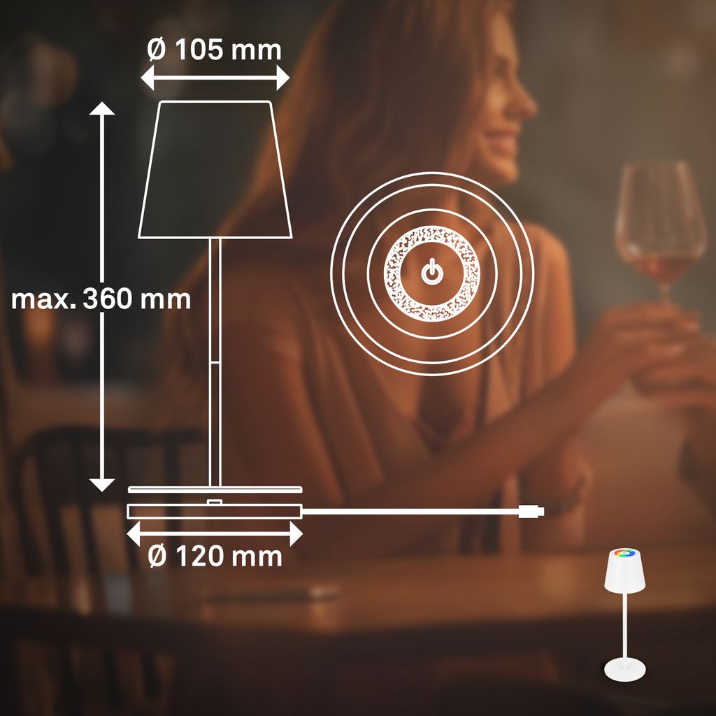 RGBW LED Tischleuchte kabellos IP44 Akku Tischlampe Ladestation Dimmbar Touch 10