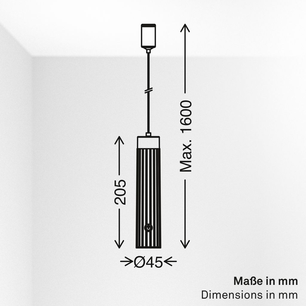 Hang Pendelleuchte - 3,5W, 280lm, Akku, LED, Höhenverstellbar, Schwarz