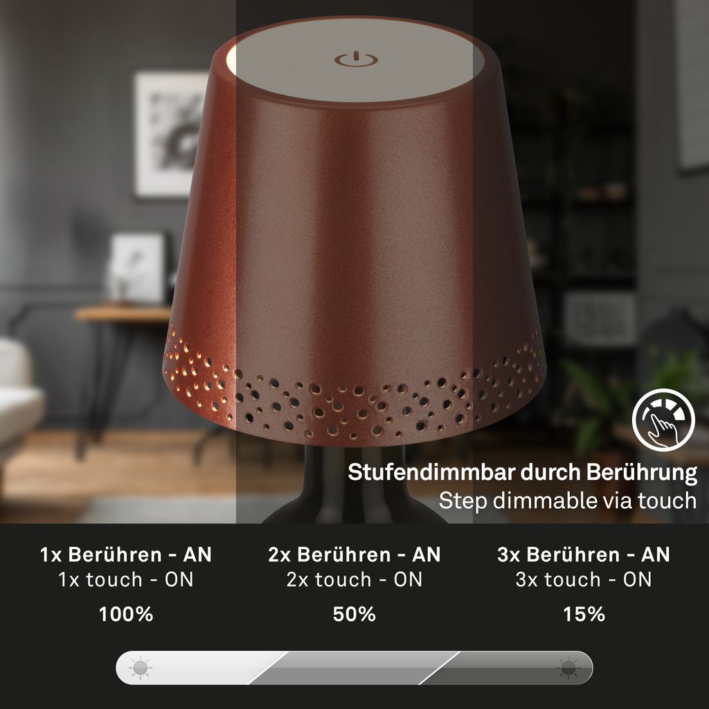 LED Akku-Flaschenlicht.kupfer-matt. LED-Modul/2.6W 4