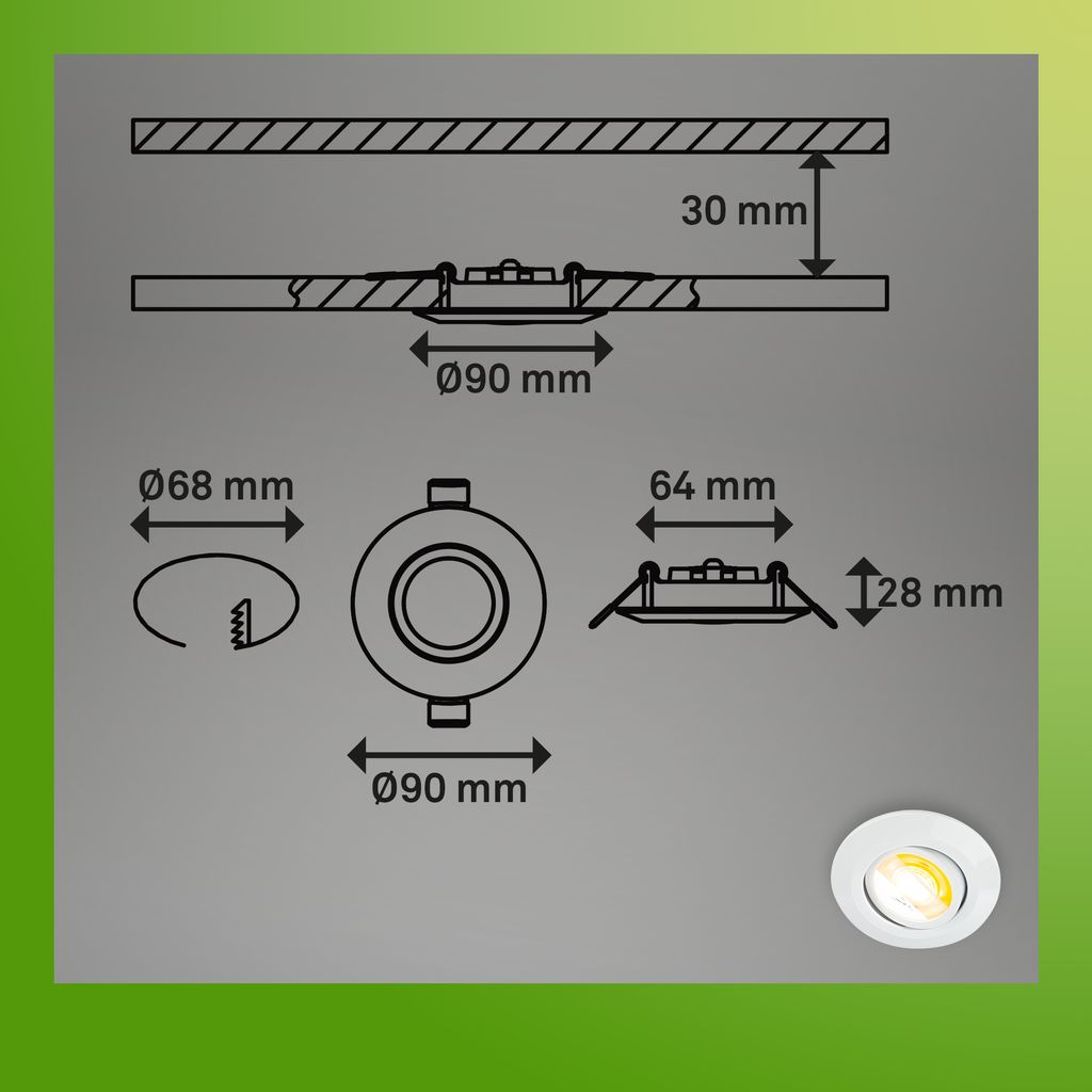 Briloner Klira 3er Set LED Einbaustrahler 230V, Schwenkbar, CTS, Ra90, Weiß