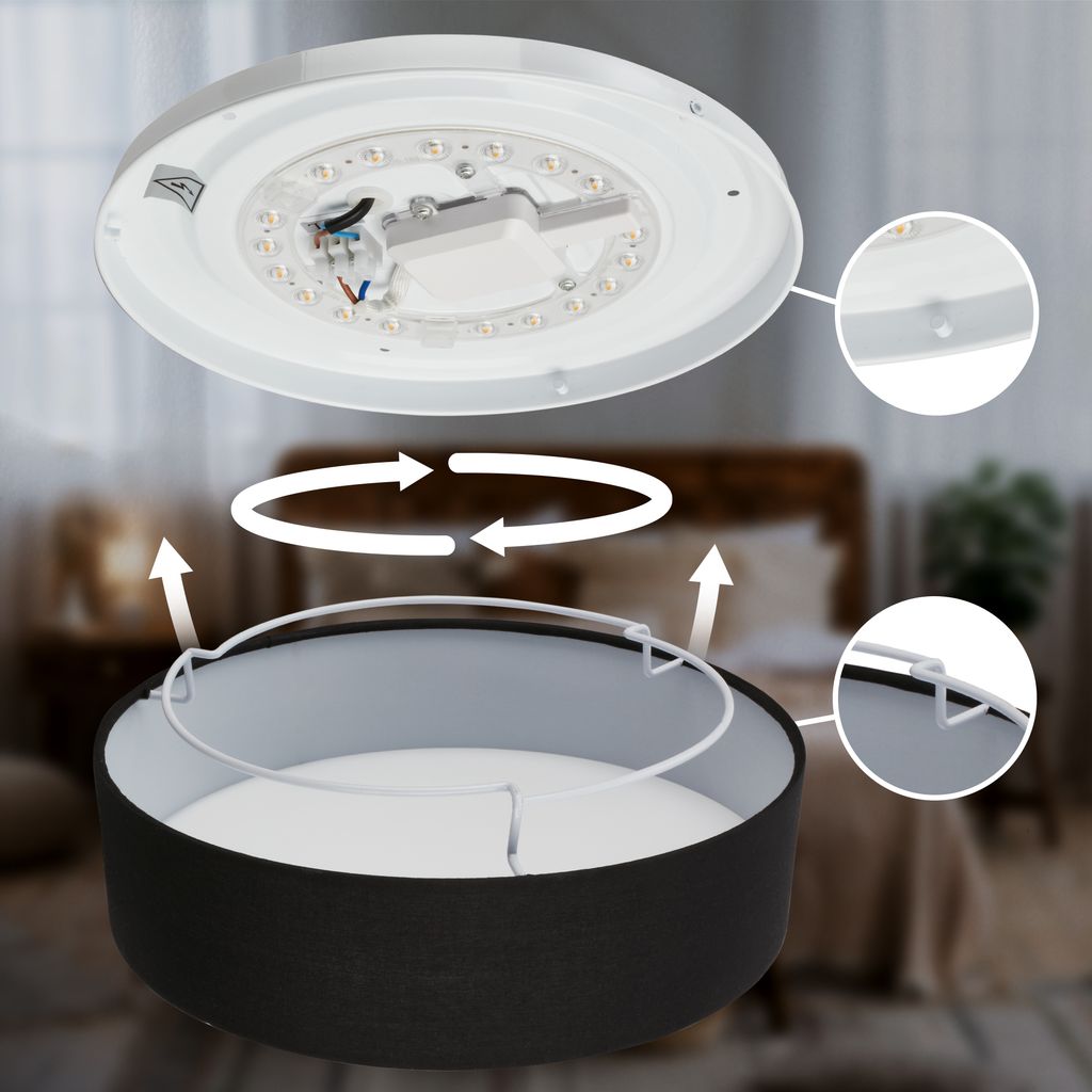 Duck Deckenlampe Ø38 cm - 24W, 2600lm, LED, Warmweiß, Stoffschirm, Schwarz