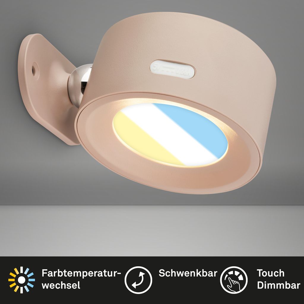 Briloner Tari Wandleuchte Kabellos ohne Bohren, Dimmbar, CCT, Magnetisch, Beige