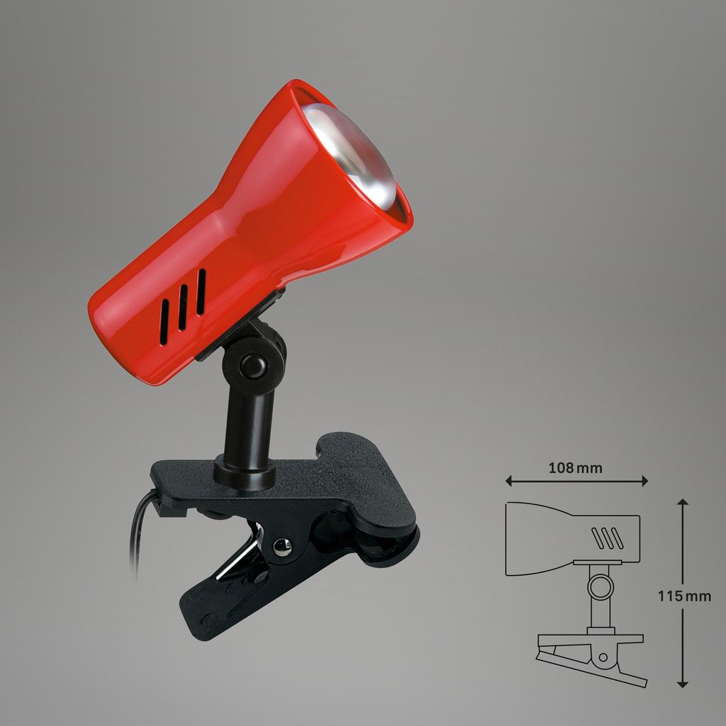 Klemmleuchte Klemmlampe Kinderzimmerlampe schwenkbar 1xE14 40W Rot Briloner 4