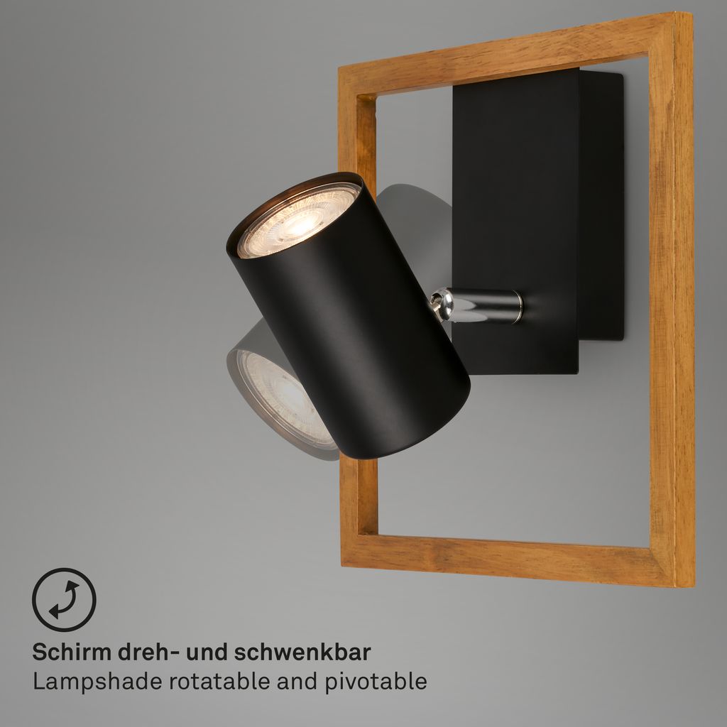 Briloner Frey Wandleuchte, schwenkbar, 1-flammig, Holz, Schwarz
