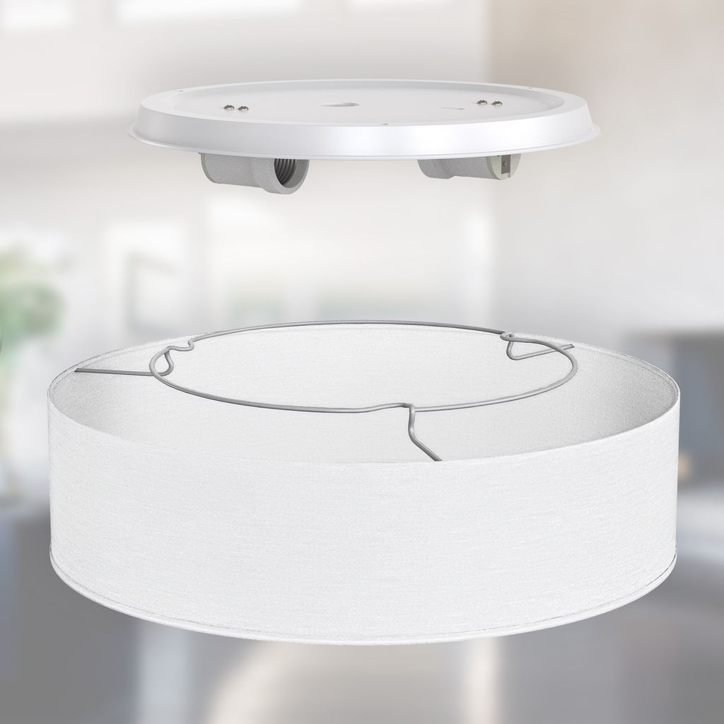 B.K.Licht Ceiling Lamp Shade, Ø38cm/15in, White Fabric, 2 E27 sockets, Bulbs not Included, Flush Mount Ceiling Fitting, Modern Light Fitting for Bedroom, Living Room, Dining Area, IP20