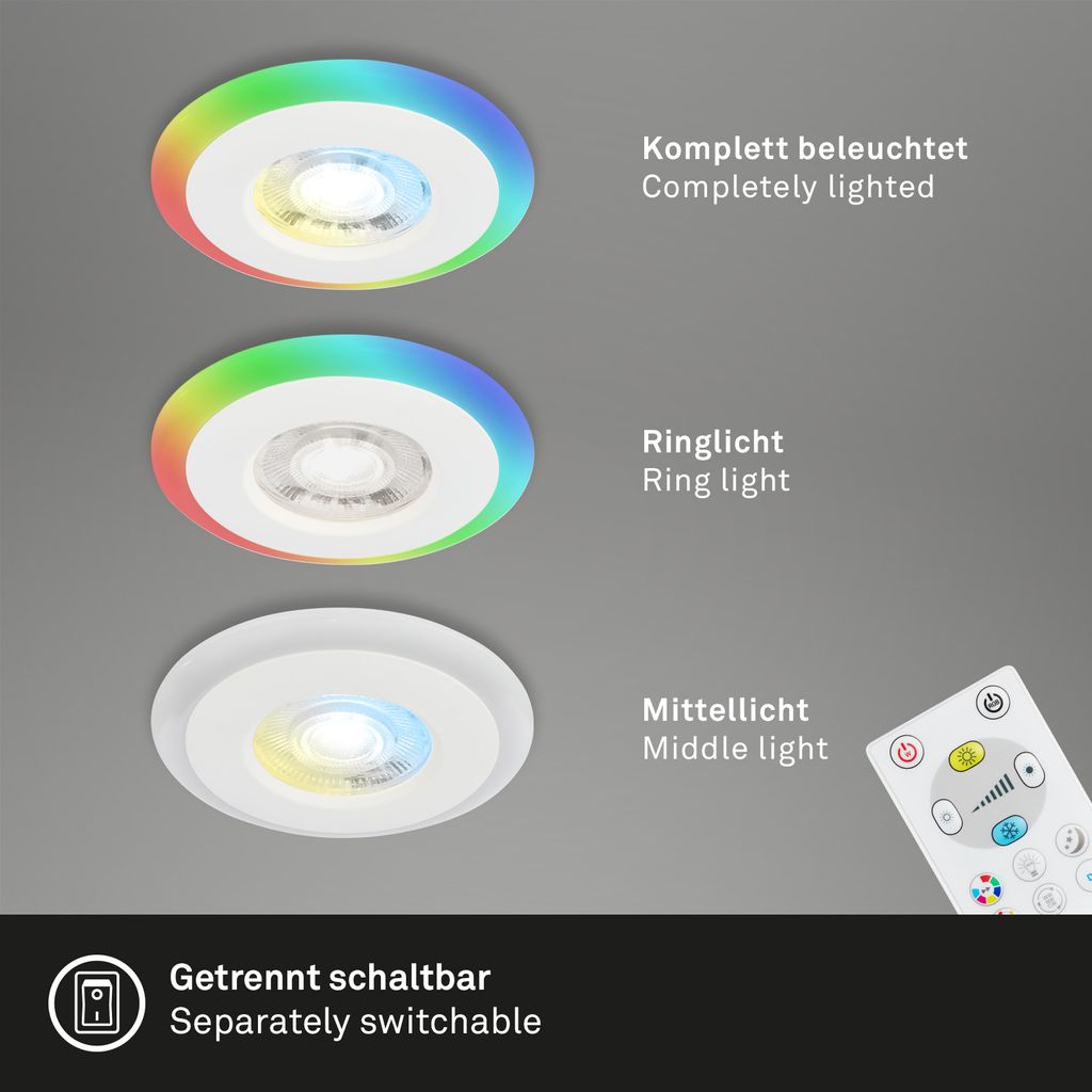 LED Einbauleuchten CCT RGB-Lichtring Fernbedienung dimmbar IP44 weiß Briloner 4