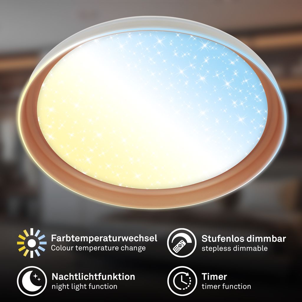 Gima Deckenlampe Ø51 cm - 48W, 5200lm, LED, Sternenhimmel, CCT, Dimmbar, Warm Grey, Coffee