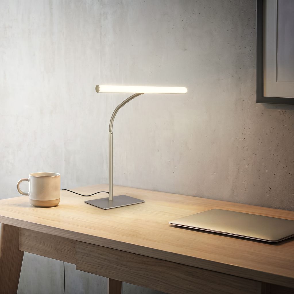 Lectra Schreibtischlampe - 7W, 800lm, mit Schalter, LED, Warmweiß, Satin-Metallic