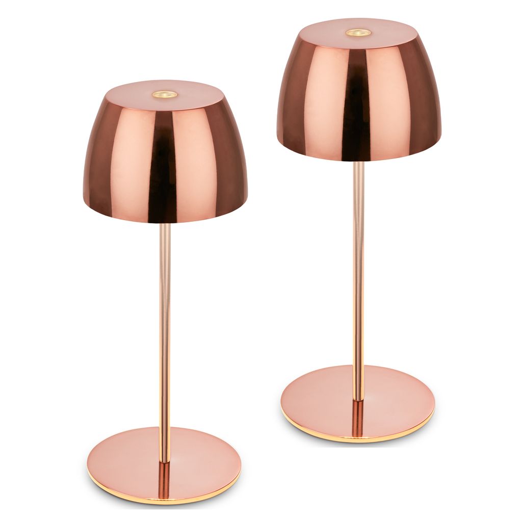 Serina Mini LED Tischlampe kabellos IP44, Dimmbar, Touch, 2er Set, Kupferfarbig