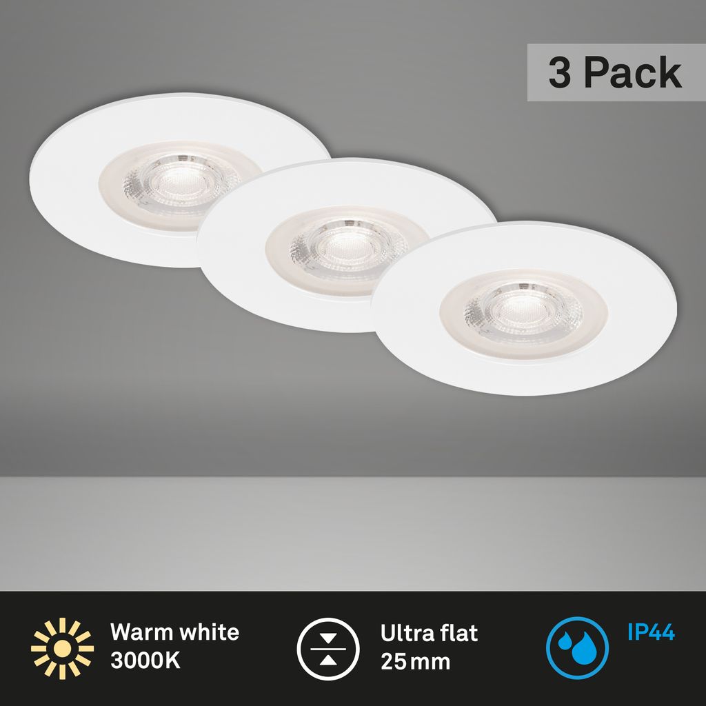 LED Einbauleuchten 3er Set 5W IP44 weiß 3000K Ø9cm Kunststoff Briloner 2