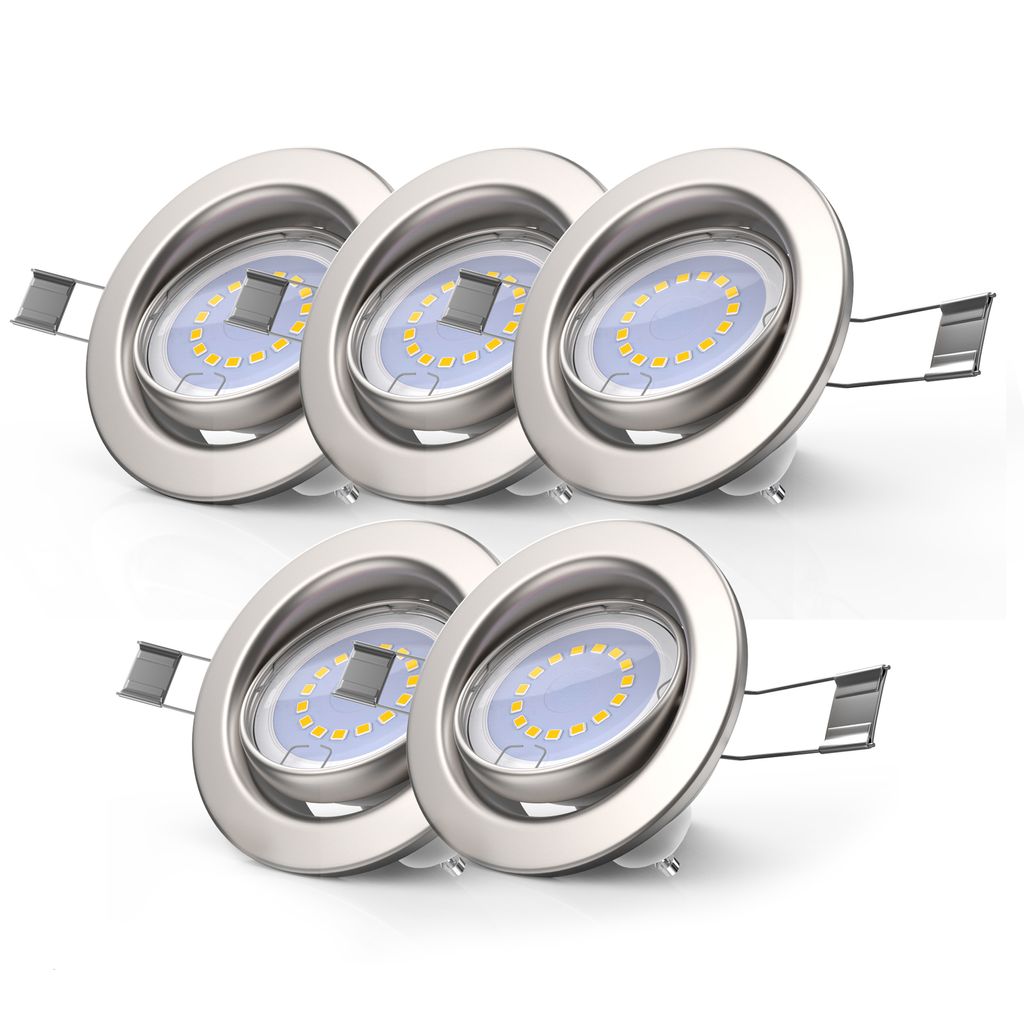 Einbauspot 68mm 5er Set - GU10, 5W, 400lm, LED, dimmbar, warmweiß, matt-nickel