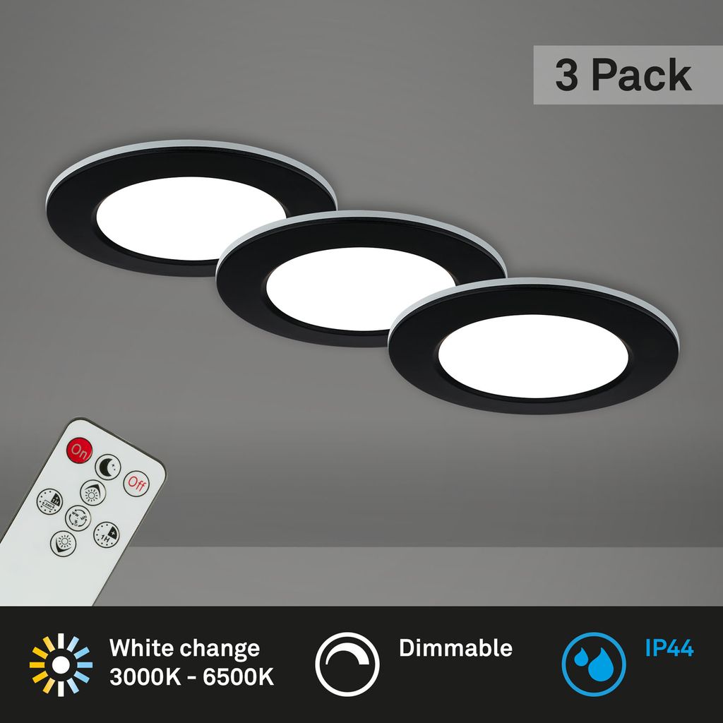 LED Einbauleuchten Bad 3x5W dimmbar Fernbedienung IP44 schwarz Ø9.2cm Briloner 2
