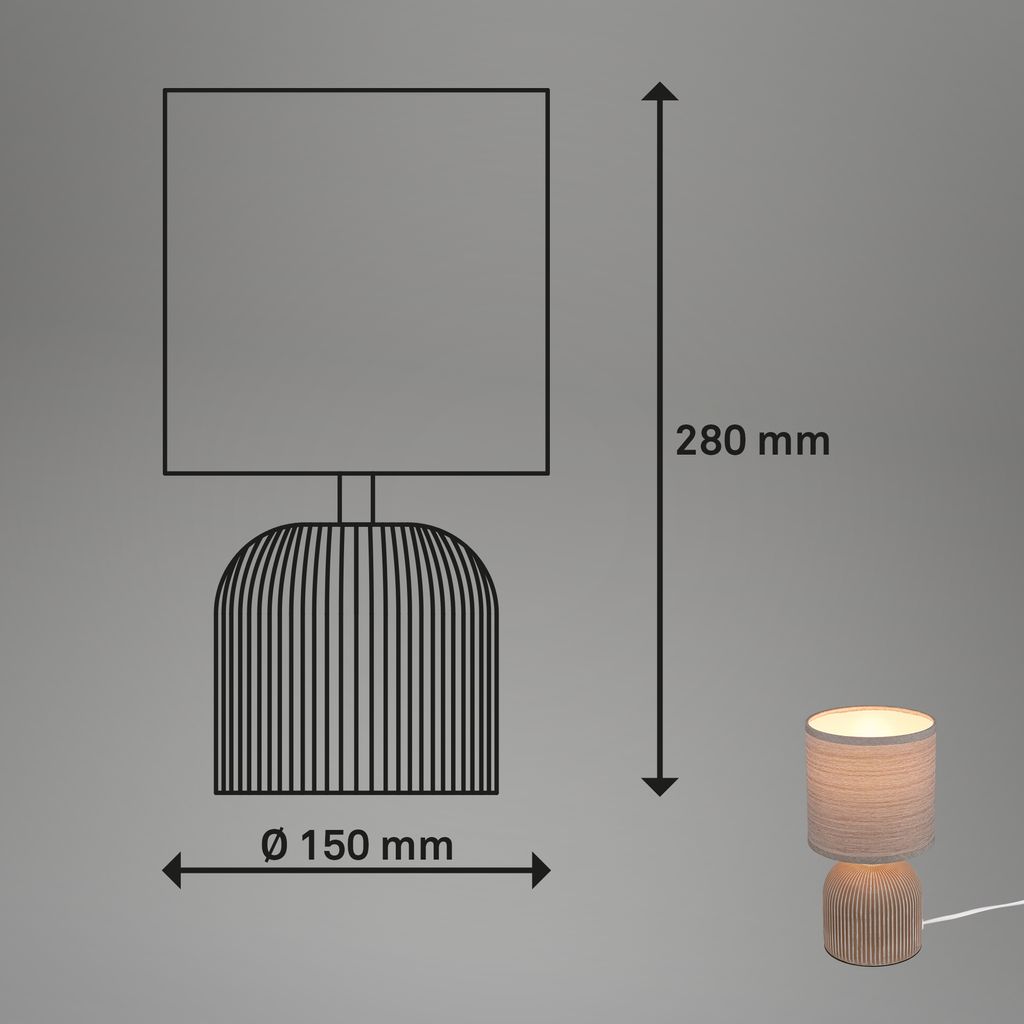 Briloner Ino Tischlampe. Stoffschirm. Kabelschalter. Keramikfuß. Braun. Ø15 x 28 cm 6