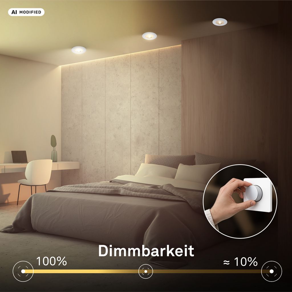 Dimara LED Einbaustrahler 68mm 3er Set - 230V, 4,9W, 460lm, CTS Schalter, Dimmbar, IP65, Chrom-matt
